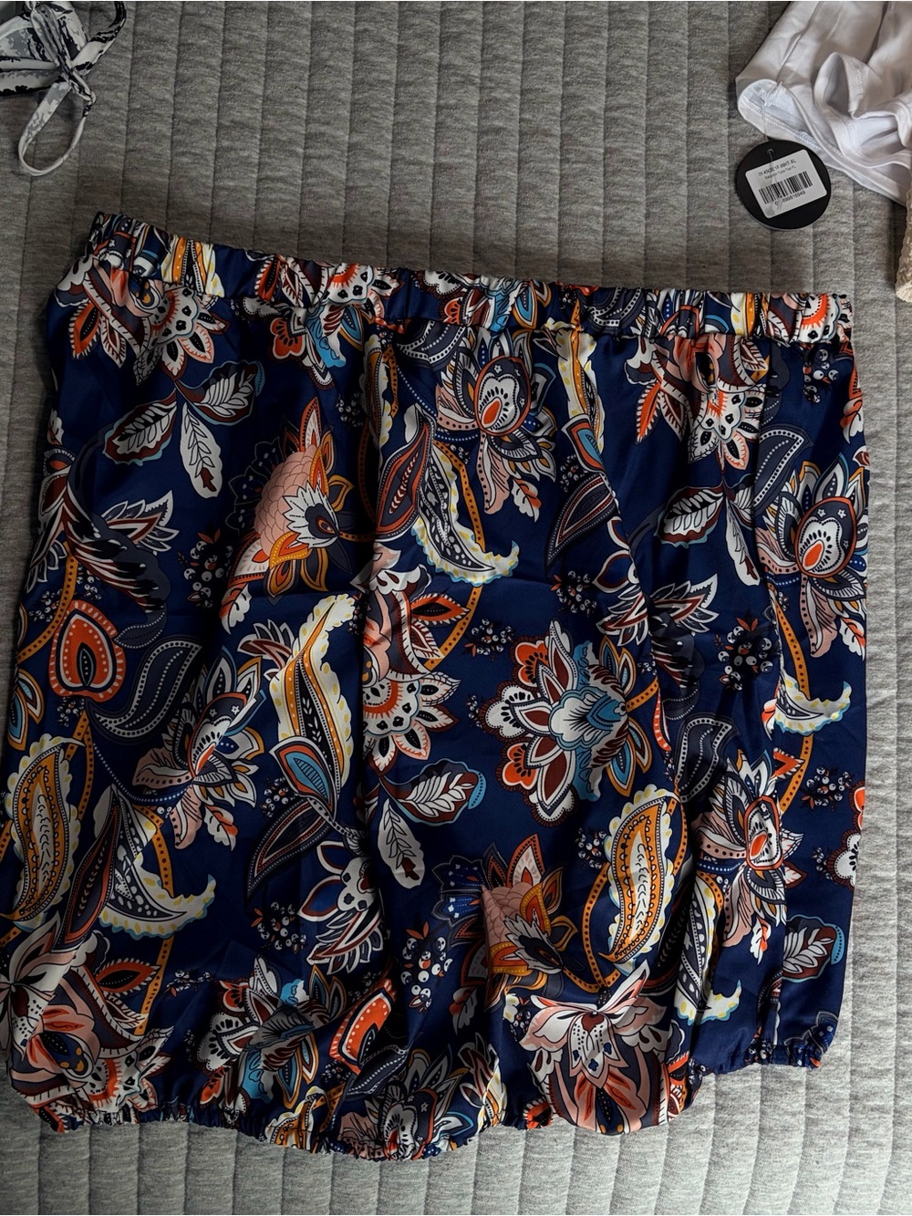 SHEIN Navy Floral Paisley Off-Shoulder Top